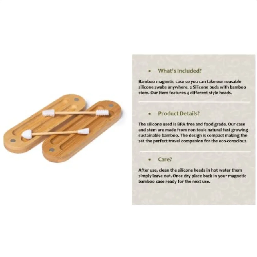 Set di 2 tamponi per trucco in silicone con custodia in bambù di QTips in silicone riutilizzabili ecologici per il trucco