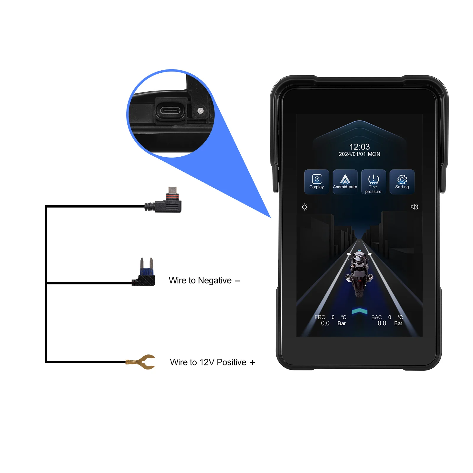 Podofo 5-Zoll-Vertikalbildschirm, intelligentes Motorrad-Display, kabelloses Carplay, Android-Auto-Navigation, IP68, wasserdicht, BT, Helligkeitseinstellung, Motorrad-Monitor, 12 V, mehrere Sprachen, tragbarer Monitor, Smart Player – Detail 20
