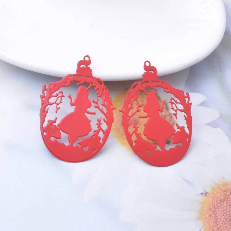 30pcs AB7630 40*28.5mm Brass Alice Charms Mushroom Squirrel Leaves girl Oval Pendant DIY Jewelry  Earring Findings image 3