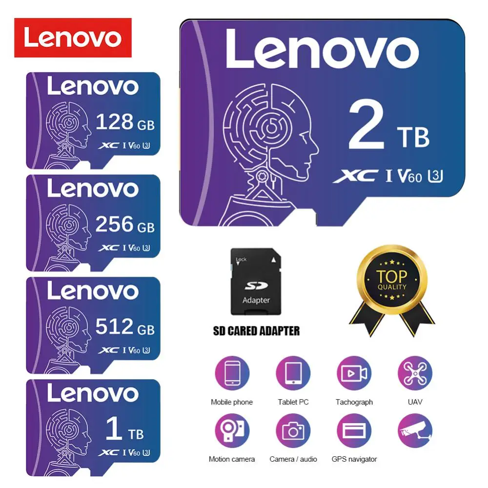 Lenovo Class 10 kartu memori Flash TF kecepatan tinggi 2TB kartu SD Micro TF 1TB 512GB 256GB 128GB untuk Nintendo Switch