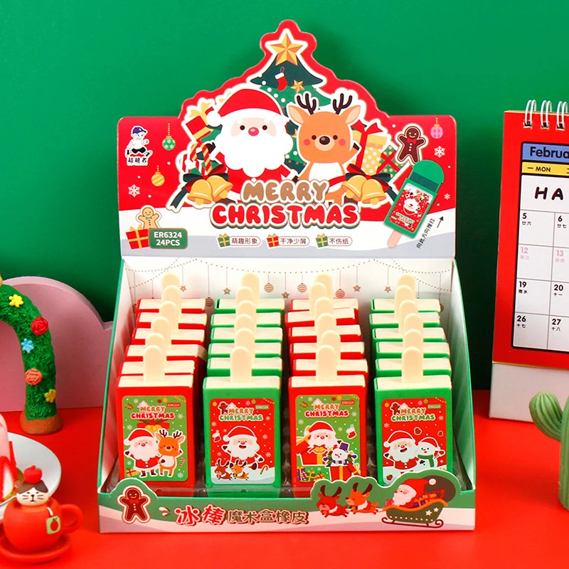 1Pcs Kawaii Santa Claus Magic Box Rubber Erasers Drawing Tool Eraser Student Stationery Prizes School Supplies Christmas Gift