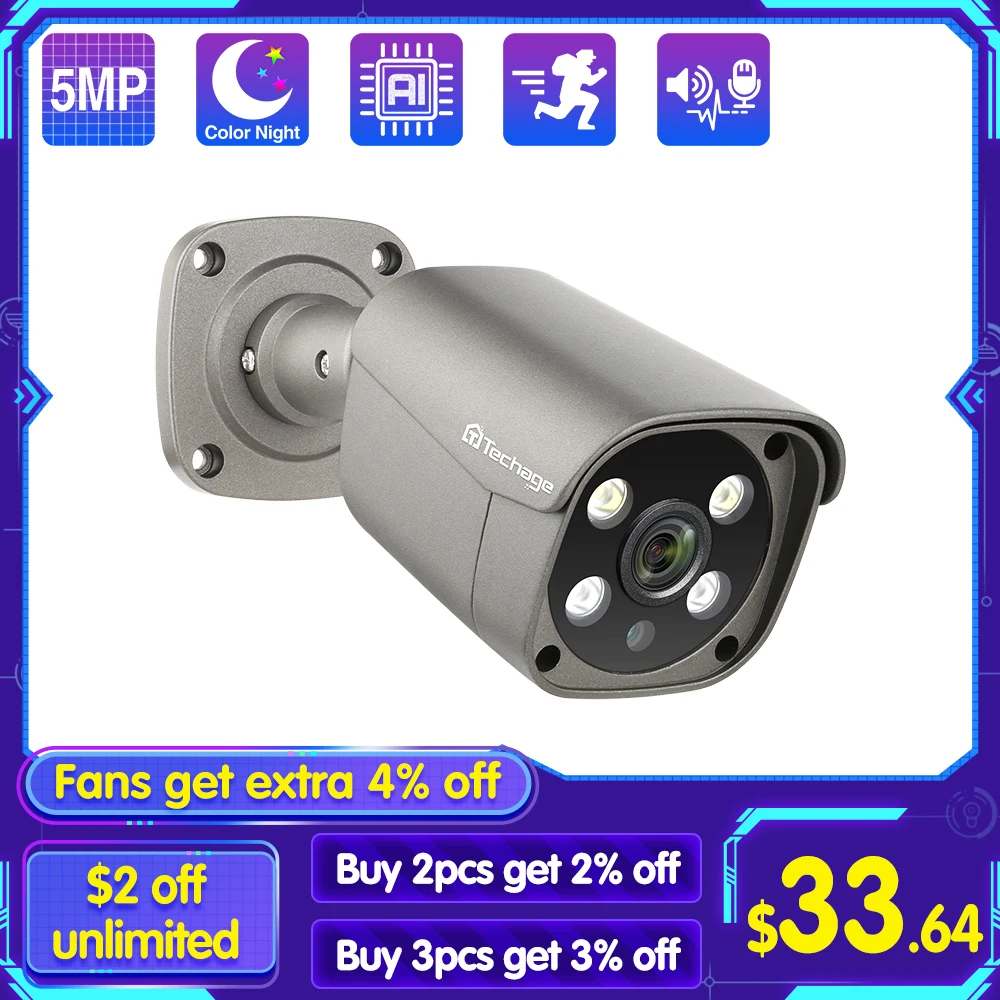 Techage 4K 8MP 5MP Security POE Camera Smart AI Human Detect Night Vision Outdoor Two-way Audio IP Camera CCTV Surveillance Cam
