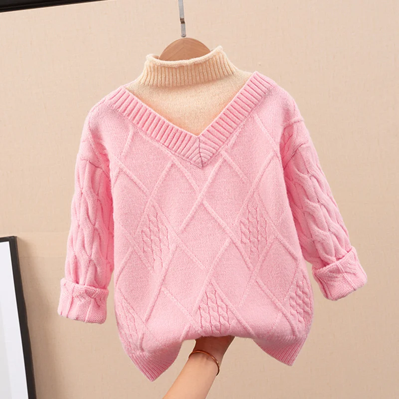 

Girls Sweater Wool Coat Kids Tops Knitting 2023 Turtleneck Thicken Warm Winter Autumn Toddler Cottons Pullover Children's Clothi