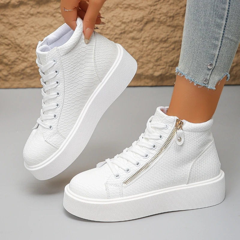 

Thick-soled Laced Side Zipper Fashionable, Versatile, Comfortable, Anti-slip, Breathable, Sporty and Casual Women's Single Shoes