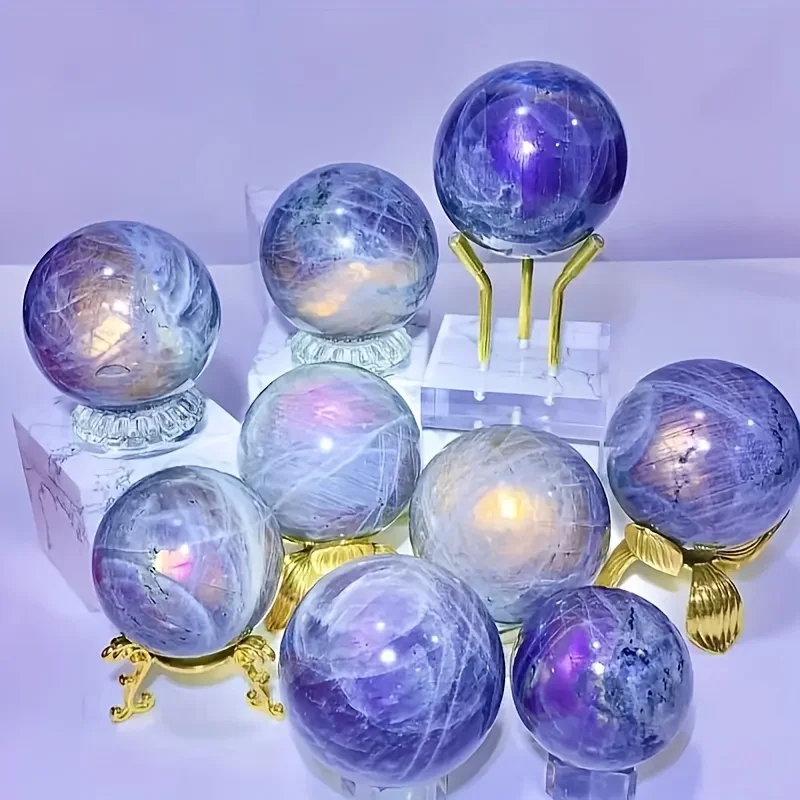 1pc Natural Rainbow Purple Labradorite Sphere - Bohemian Iridescent Sphere Suitable for, Aquarium, Terrarium, Making,