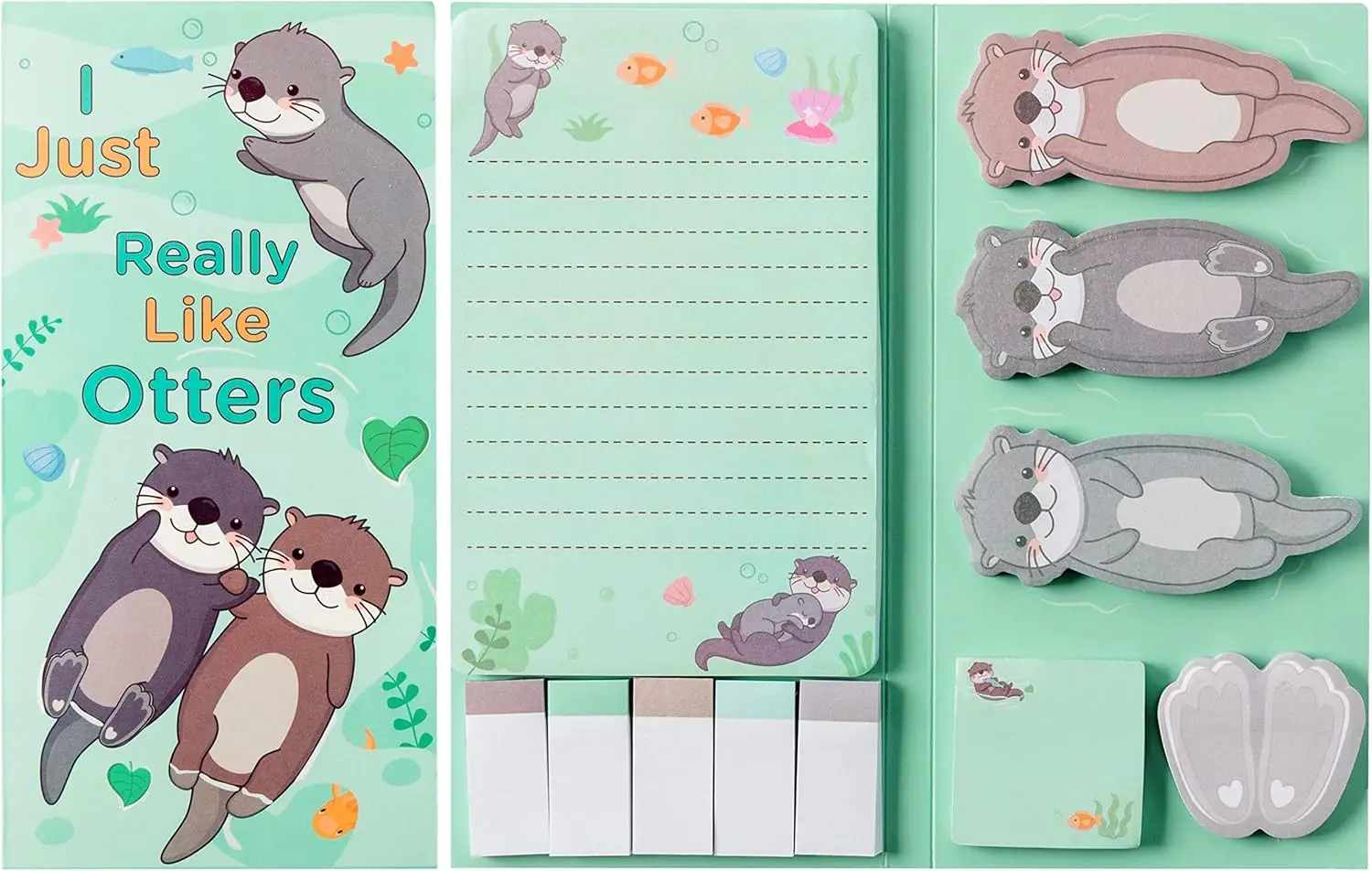

550-Sheet Otter Sticky Notes Set, Cute Cartoon Self-Stick Pads with Divider Tabs for School Office