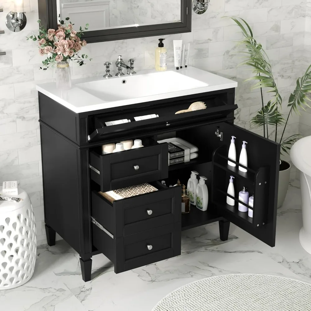 

36" Bathroom Vanity with Sink Combo Set, Solid Wood Frame Modern Bathroom Storage Cabinet with 2 Drawers and a Tip-Out Drawer