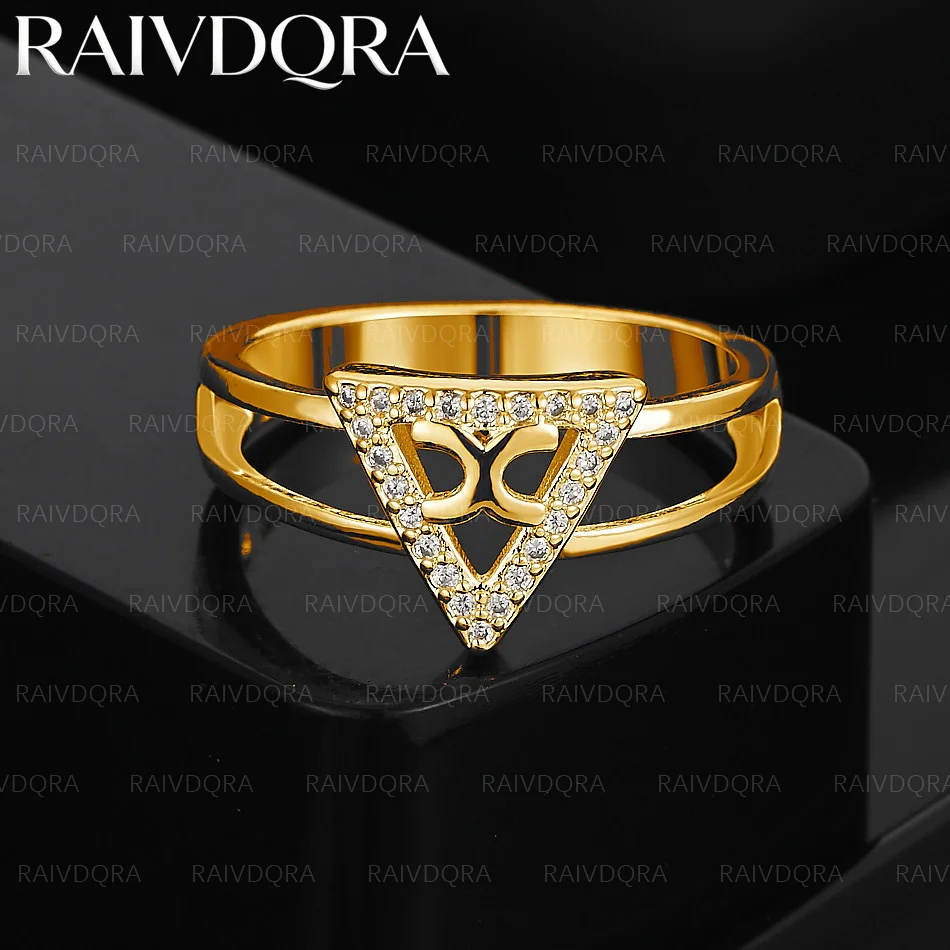 18K Gold Plated Zirconia Triangle Wedding Ring For Women Grace Jewelry Trend Fashionable Birthday Party Gifts