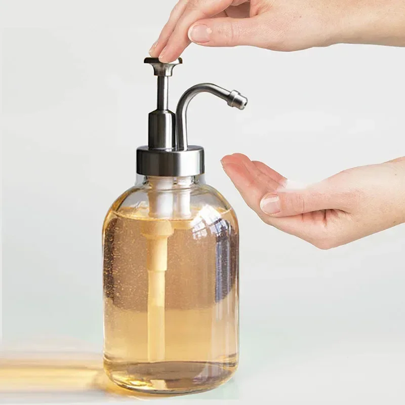 Press Nozzle Mouth Glass Bottle Hand Sanitizer Liquid Soap Solution Lotion Shower Gel Pump Bottle Nordic Bathroom Storage Bottle