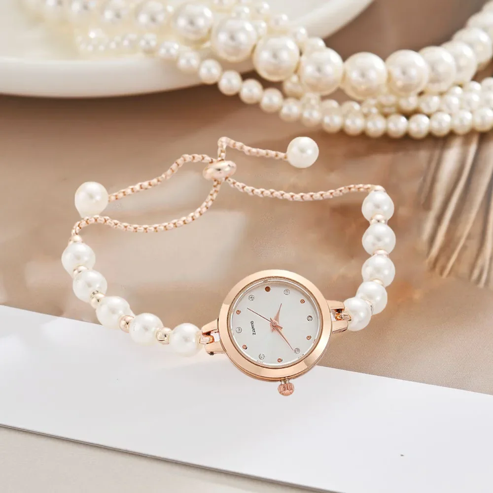 New Women Watch Temperament Light Luxury Quartz Wristwatches Creative Pearl Beaded Bracelet Women's Watch Fashion Accessories