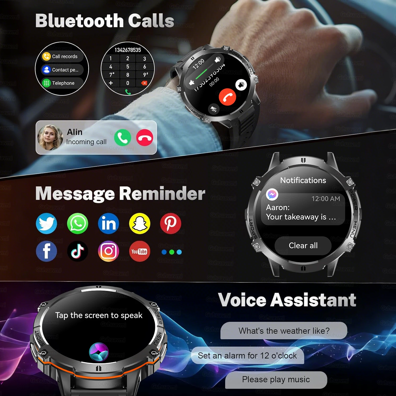 2025New T-Rex 3 GPS SmartWatch 1000mAh Battery AMOLED HD Men 10ATM&IP69K Waterproof Outdoor Fitness Military Call smart bracelet