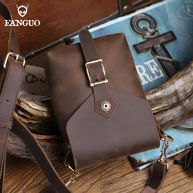 

Flap Crossbody Bag For Men Handmade Genuine Leather Shoulder Purse Handbag Male Phone Sling Bags Mini Retro Solid Designer Bags