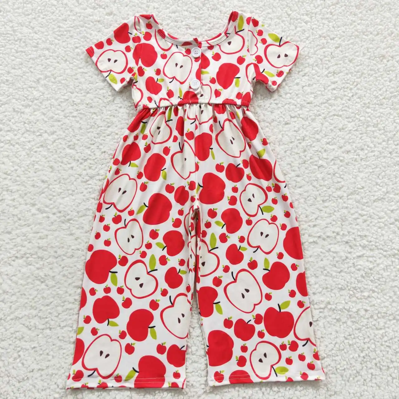 SR0393 Baby Girl Clothes Short Sleeve Apple Print Milk Silk Kids Summer Romper Toddler Back To School Items