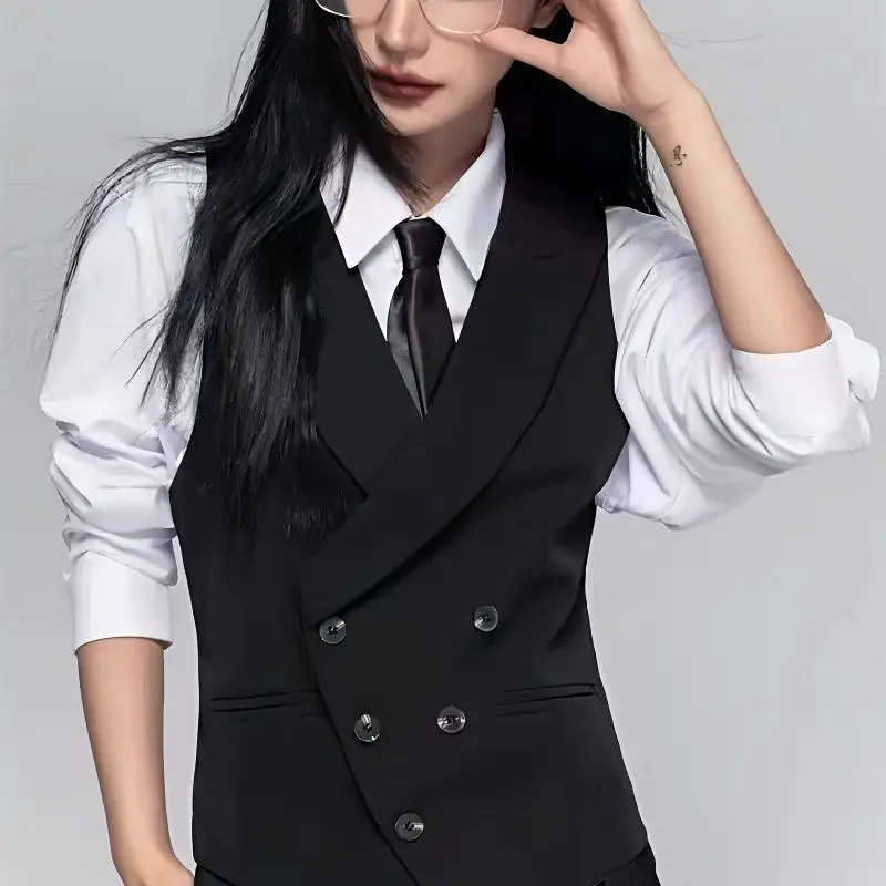 Damen Casual Anzüge Weste mit Reverskragen Business Weste Britischer Stil High-End Sense Gun Reverskragen Schlanke Weste