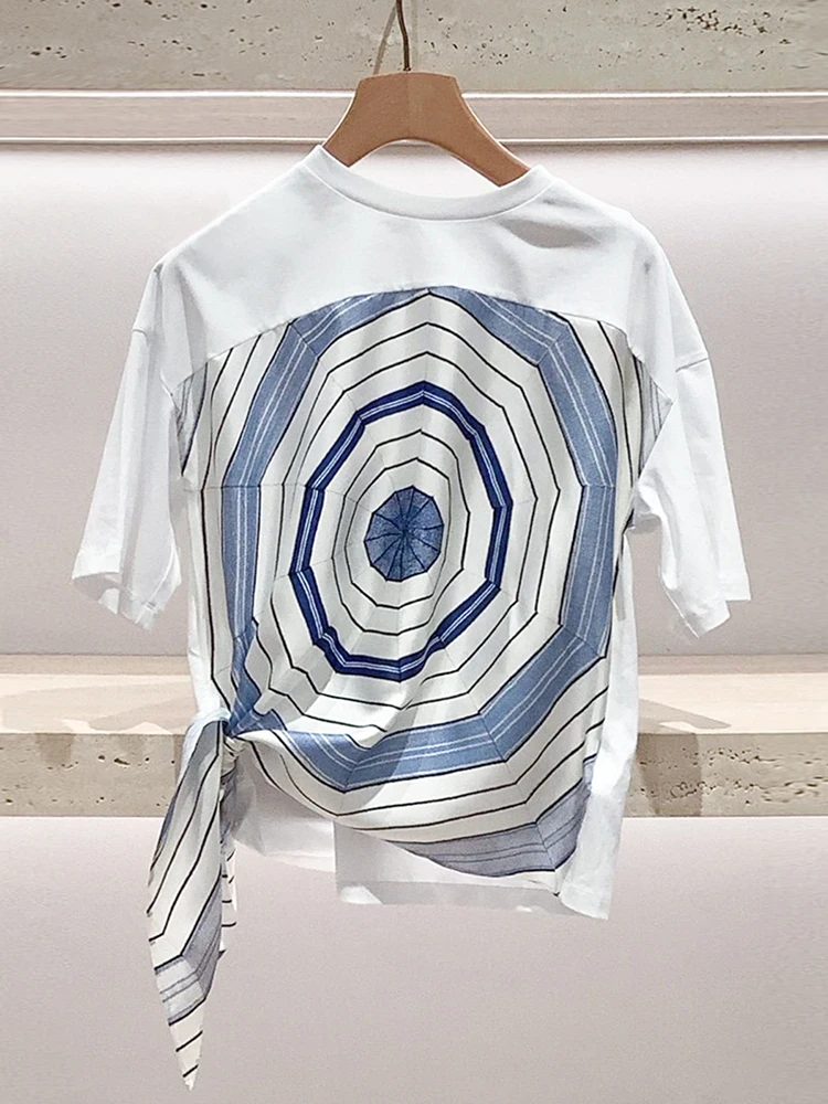 

Летняя футболка с поясом и принтом Ele, комплект с высокой талией и широкими штанинами, женский ансамбль Faion, полиэфирное волокно ort Sve roun...