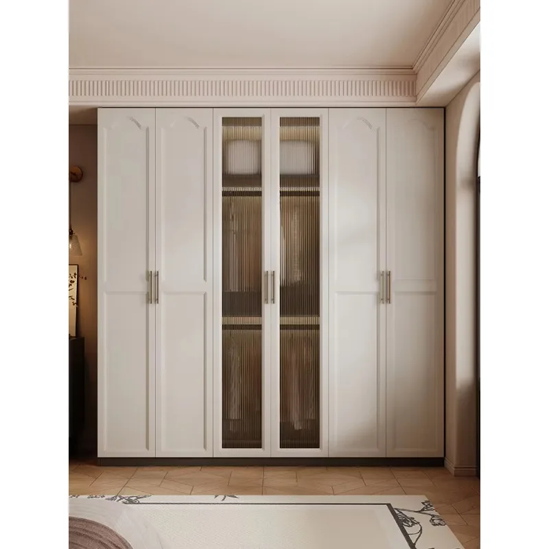 French Style Cream Colored Solid Wood Wardrobe for Home Bedroom Storage Multi Door Suitable for Apartments and Bedrooms