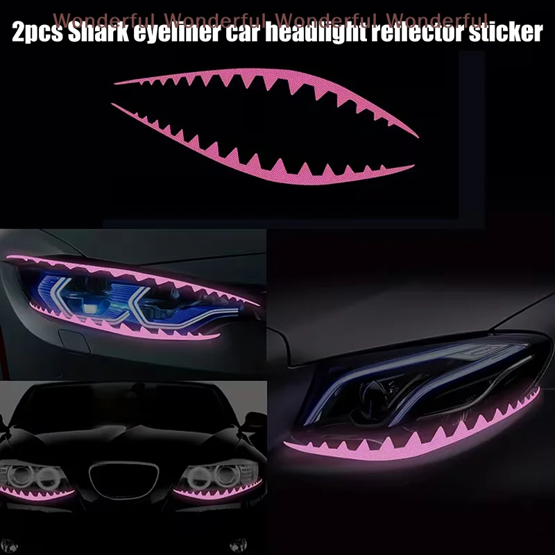 

2 Shark Eyeliner Car Headlight Stickers - Reflective Stickers - Self-Adhesive Car Lighting Decoration Stickers