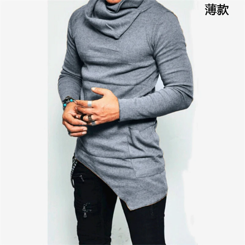 Autumn Winter Pile Collar Irregular Bottoming T-shirt Male Long Sleeve Harajuku Y2K Trend Fashion Pullover Top Men Oversized Tee