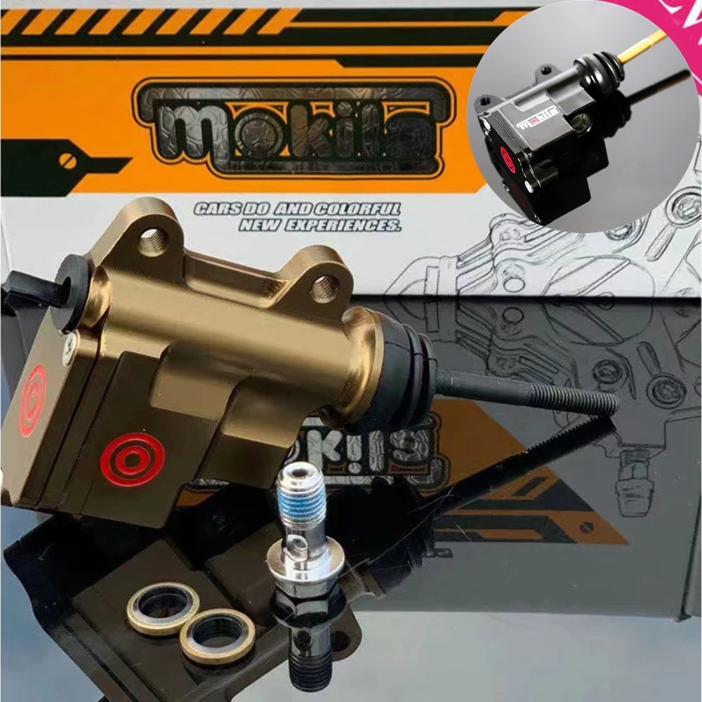 ユニバーサル13mmシングルピストンオートバイリアフットブレーキマスターシリンダー油圧ブレーキポンプ（オートバイレーシング、ダートバイク、atv用）