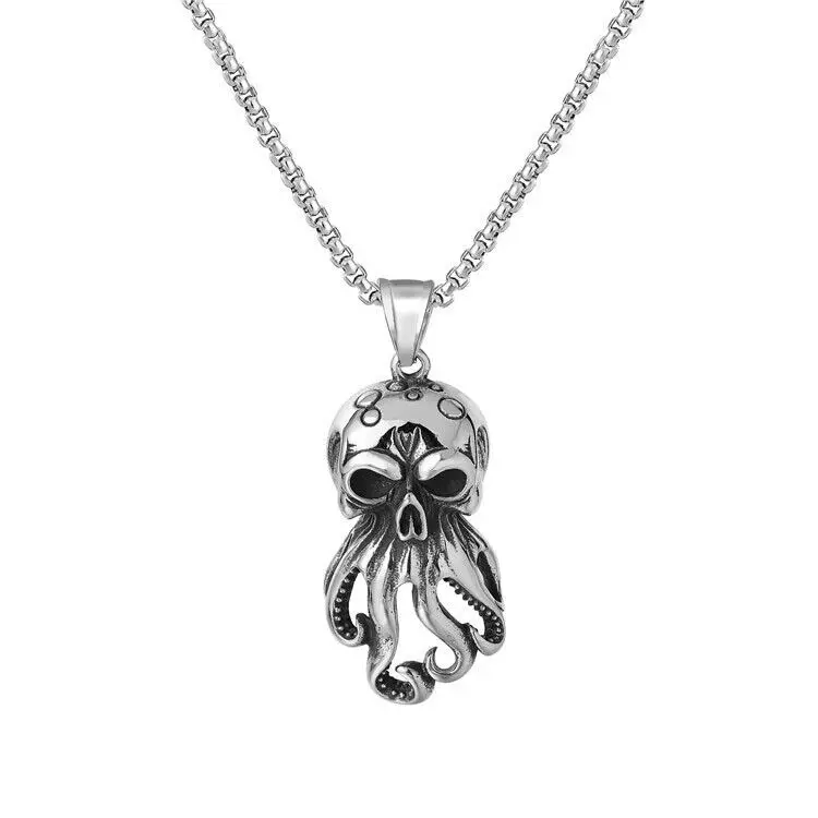

Vintage Gothic Stainless Steel Mens Biker Monster Octopus Skull Pendant Necklace Chains Jewelry Accessories