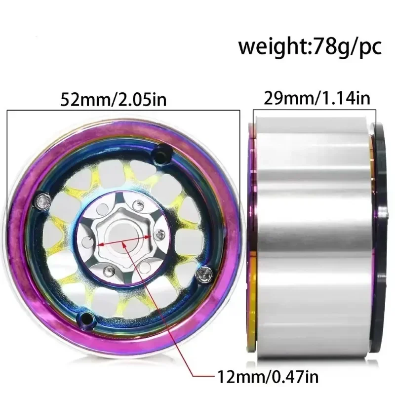 

4pcs Rainbow 1.9/2.2 Beadlock Wheel Rim Colorful Aluminum Wheels for 1/10 RC Crawler SCX10 TRX4 TRX6 Gen8