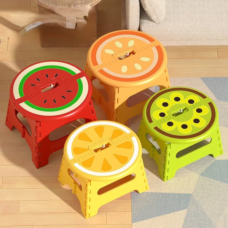 Newest Hot Plastic Thickened Fold Stool Cartoon Creative Portable Low Stool Outdoor Household Small Bench Chair Children Gifts