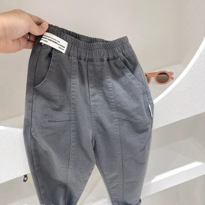 Autumn Children Boys Pant RAISE Sticker Pocket Teens Boys Casual Trouser Loose Versatile Elastic Waist Handsome Junior Boy Pants