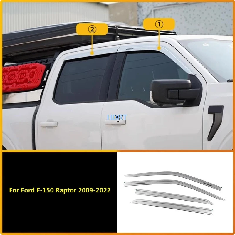 

For Ford F-150 Raptor 2009-2022 Car Style Window Visor Sun Rain Deflector Guard Awning Shelter Weather Shield Cover Accessories