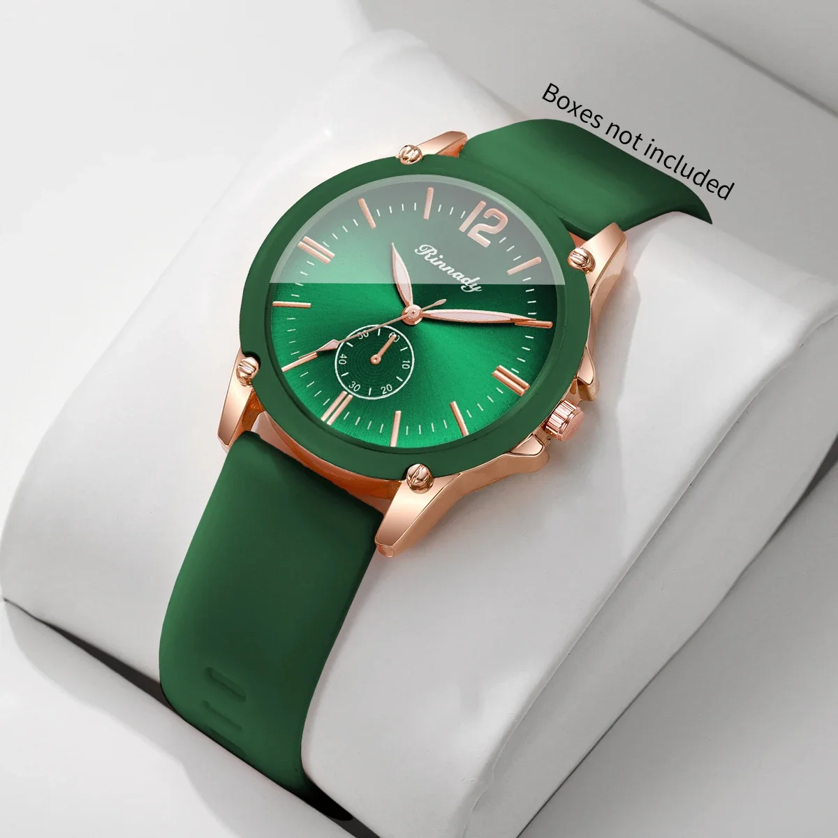 Elegant Women Watch Round Dial Quartz Wristwatch Girls Student Clock Green Silicone Strap Relogio Feminino（Without Box）