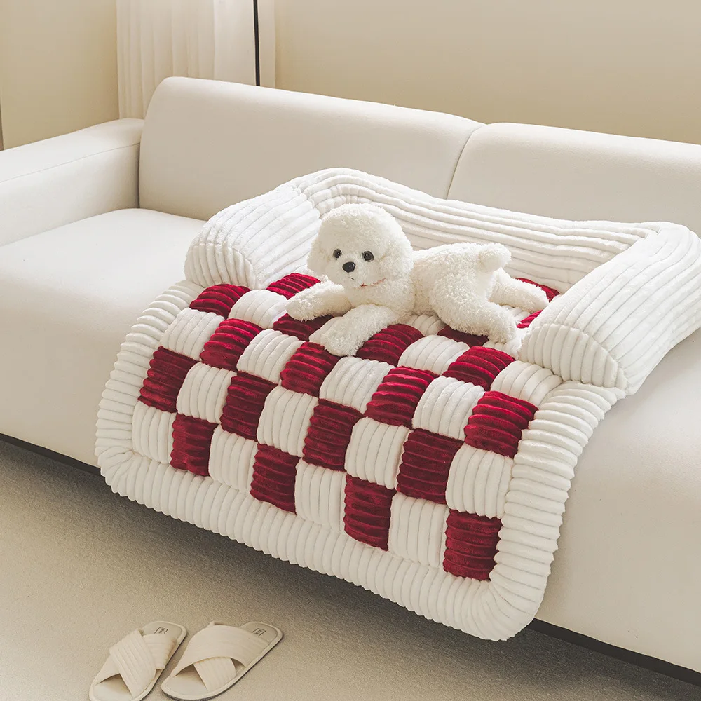 EIFLOY-Plaid Velvet Dog Mats, Thick Beds for Small and Medium Dogs, Warm Sleeping, Pet Supplies, Winter