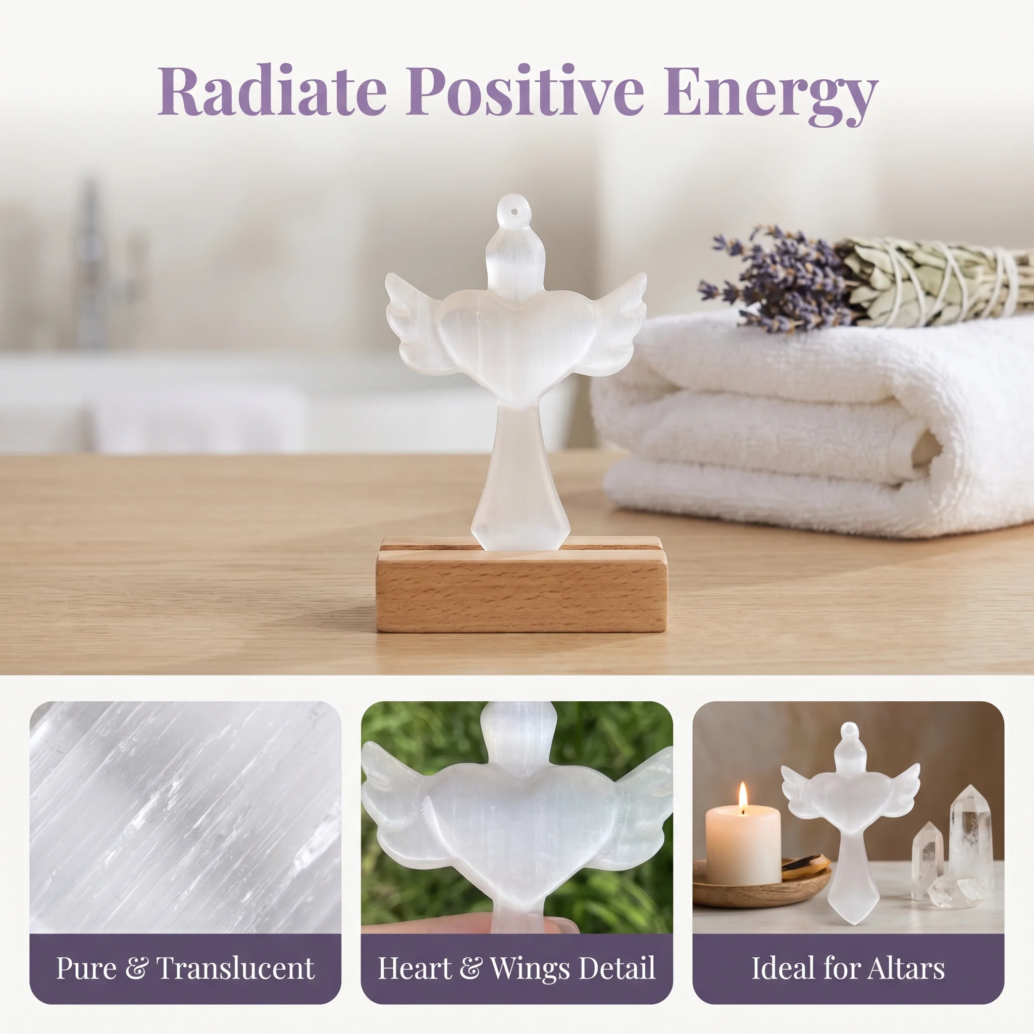 

Natural Selenite Heart Wings Cross Crystal Healing, Home Decoration Valentine's Day Gift Love Keepsake