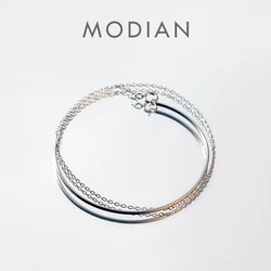 Modian Authentic 925 Sterling Silver Bracelet for Women Gift Fashion Geometric Line Chain Bracelet Fine Jewelry Accessories