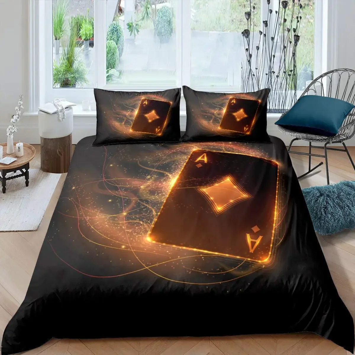 Poker King Queen Duvet Cover Modern Card Game Bedding Set Gamer Playing Comforter Cover Gambling Athletics Polyester Quilt Cover