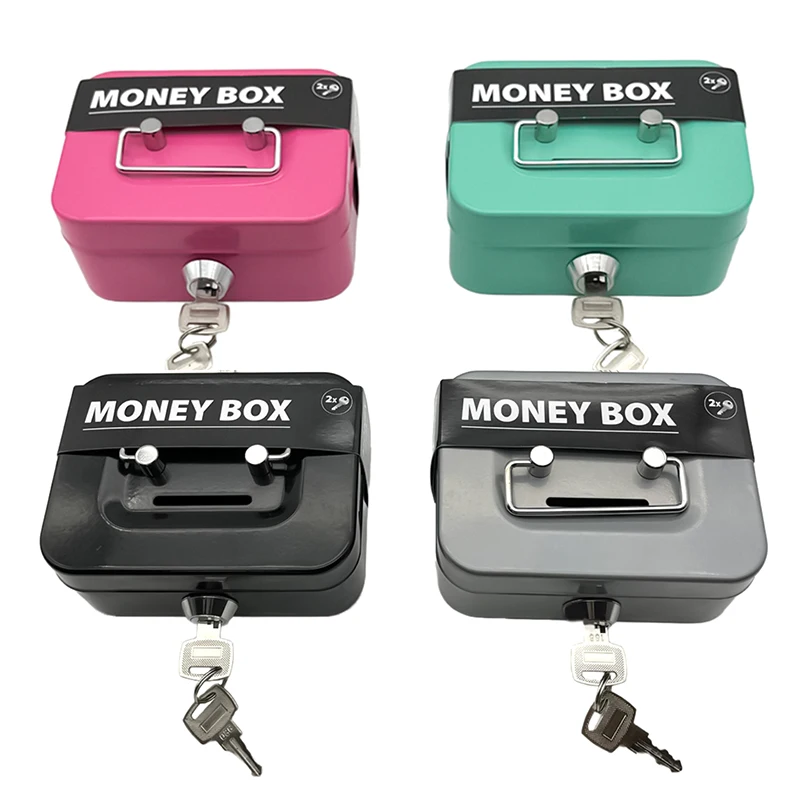 Portable Metal Cash Box Mini Safe Lock Box Money Bank Metal Coin Bank Security Box Sturdy Cash For Kids Coin Collection