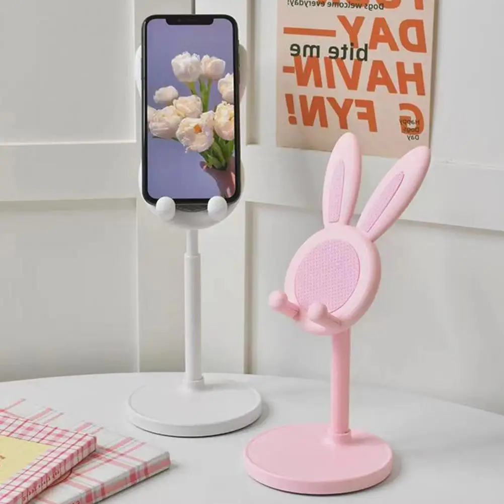 Phone Holder Height Adjustable Cartoon Phone Tablet Holder Stand with Stable Base Bunny Ear Design Lazy Selfie Live for Desktop