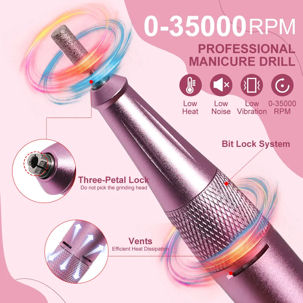 35000RPM Adjustable Speed Low Noise Cordless Nail Drill Machine High Speed Portable Rechargeable Nail Drill Machine Set