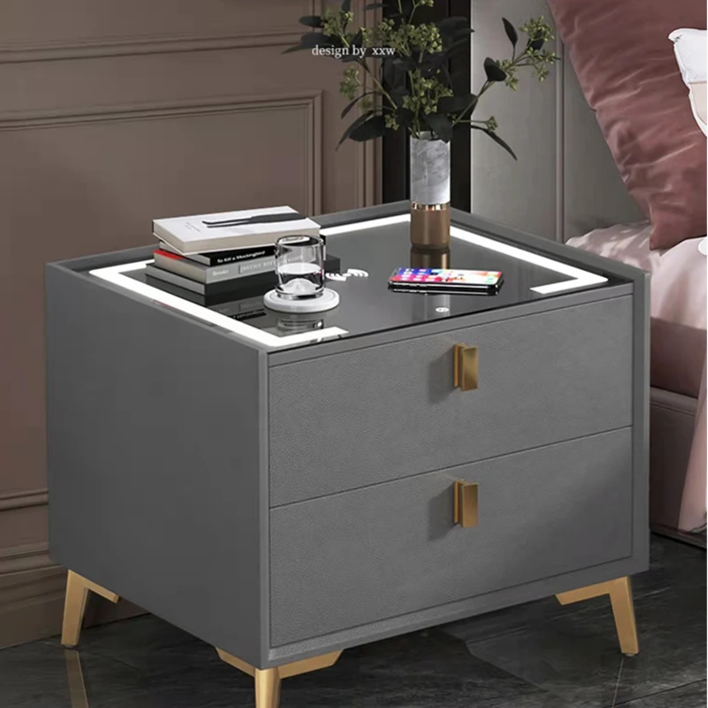 Double Side Table Minimalist Rechargeable Furniture Led Smart Bedside Table With Wireless Charging USB Creative