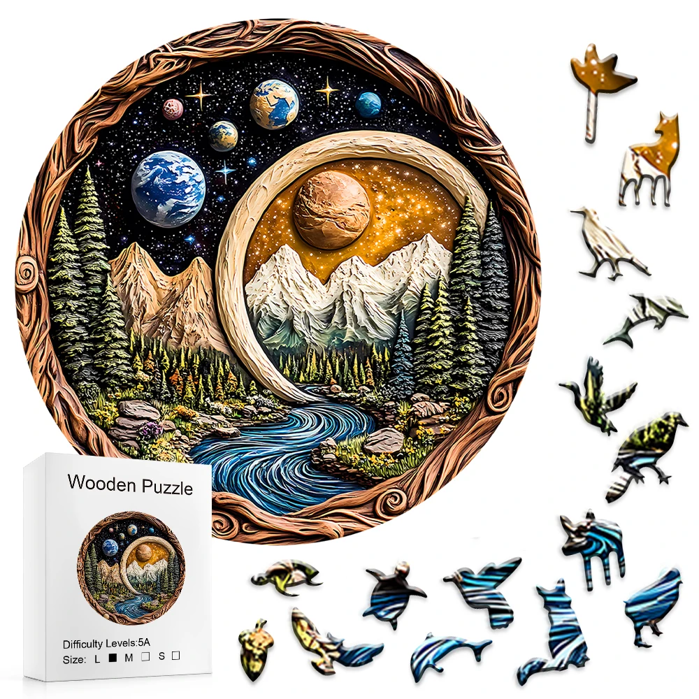 3D Galaxy Universe Wooden Puzzle – Irregular Animal-Shaped Pieces, Adult Brain Teaser with Space Art Design – Premium Plywood Cr