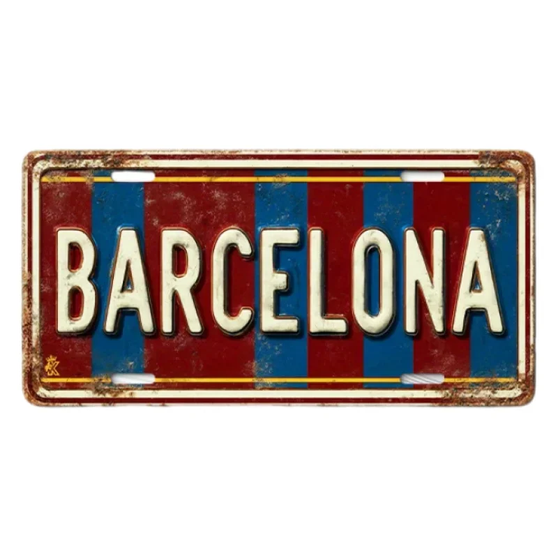2D Flat, 1pc Retro Barcelona Wooden Wall Decor Sign - Vintage Wooden Plaque with Blue And Red Stripes, Suitable for Home, Garage