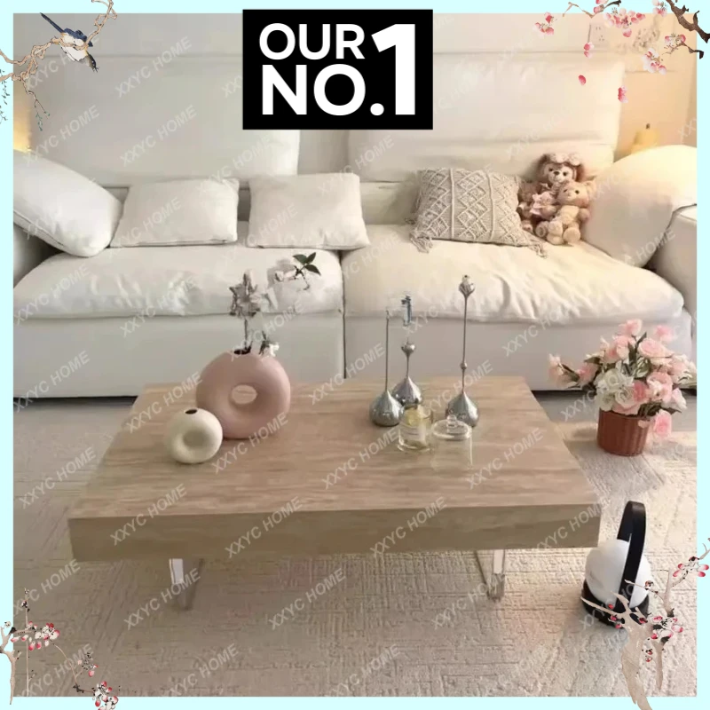 

X-S travertine rock slab coffee table suspended creative table modern simplicity, rectangular tea table minimalist
