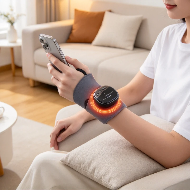 Wrist Massager Heat Pulse, Adjustable Vibration Wrist Brace for Joint Pain Relief Breathable Ankle Massager Gym Office Men Women