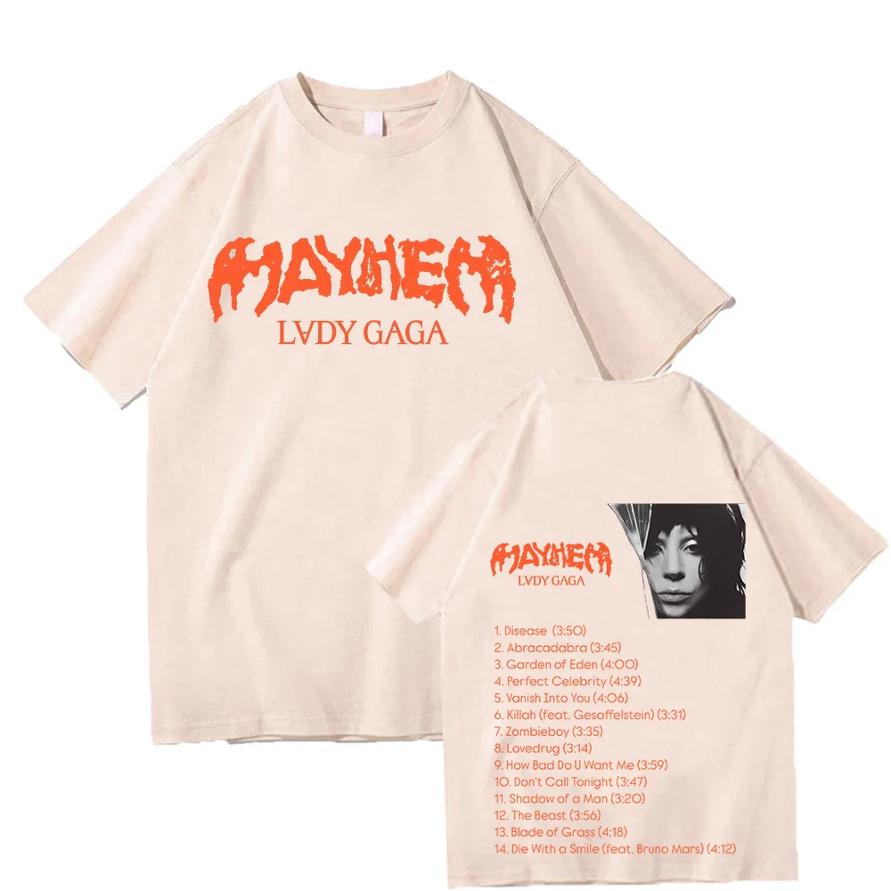 Lady Gaga Mayhem TShirt 2025 Nuovo Album Moda Uomo/donna Abbigliamento in cotone Retro Harajuku Abiti di alta qualità Ventole in cotone Magliette