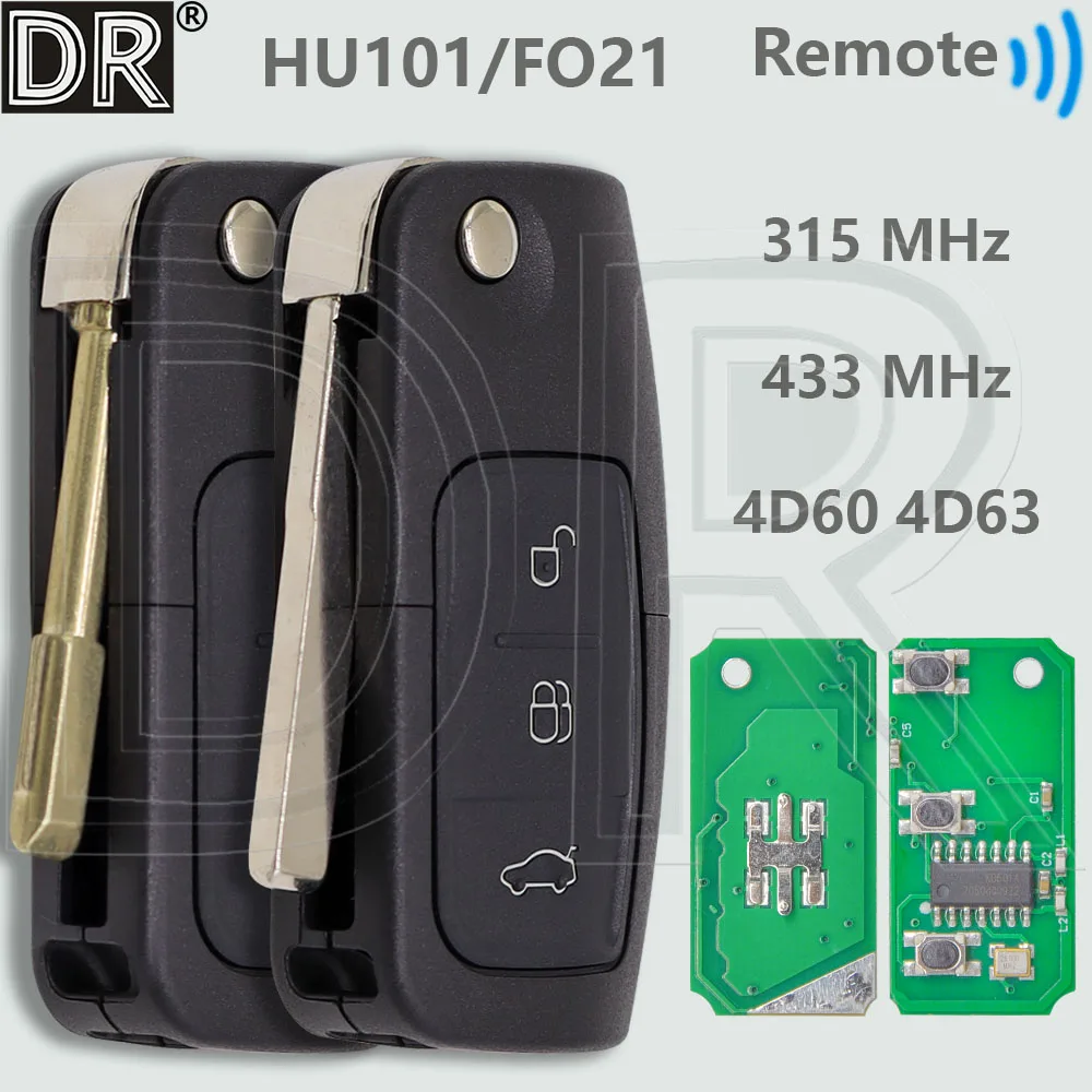 

DR 4D60/4D63 315/433MHz HU101/FO21 Blade Car Remote Control Flip Key For Ford Focus Fusion Mondeo Galaxy Transit Fiesta