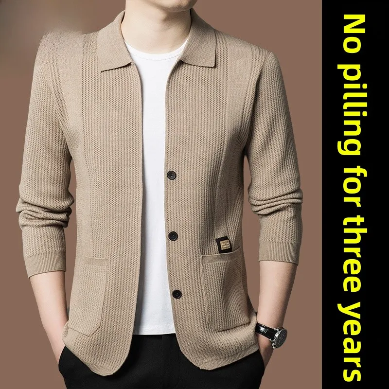 

Мужской повседневный вязаный кардиган Pierre Cardin из 100% шерсти, осенне-весенний, свободного кроя, с длинным рукавом, V-образный вырез