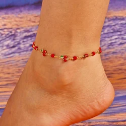 Charm Red Cherry Anklets for Women Vintage Boho Zircon Love Heart Flower Foot Leg Ankle Chain Girls Beach Party Jewelry Gifts