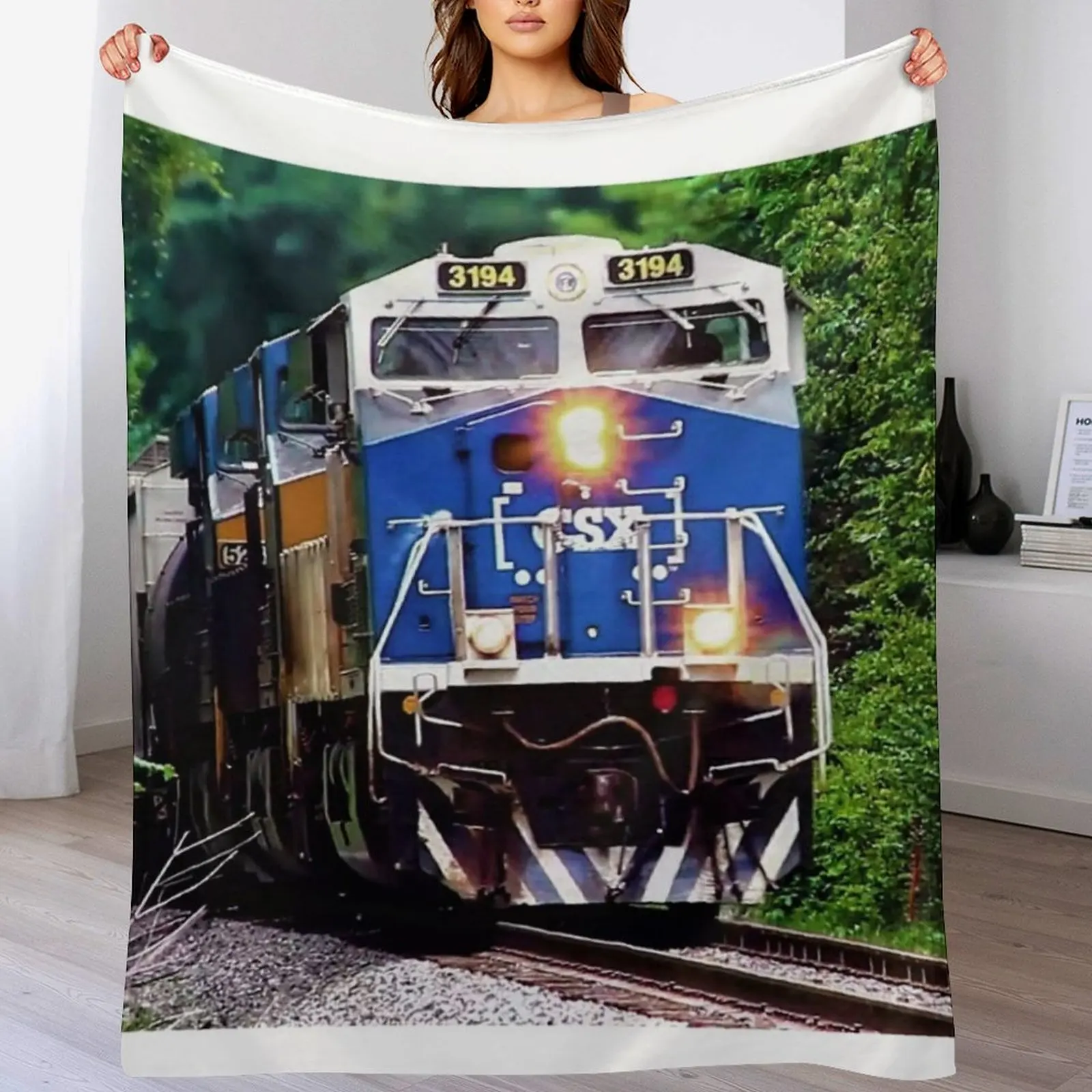 the Majestic CSX #3194 Honoring Law Enforcement Locomotive Throw Blanket Flannels Hairys Hairy Multi-Purpose Blankets