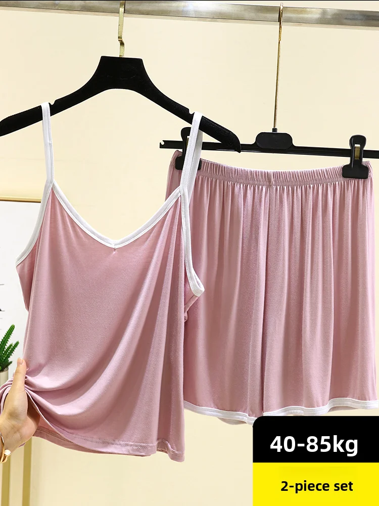 Thin Modal Strap Short Set Women Summer V-neck Sleeveless Home Clothes plus Size Slimming Base Two-piece Set Comfortable Slee...