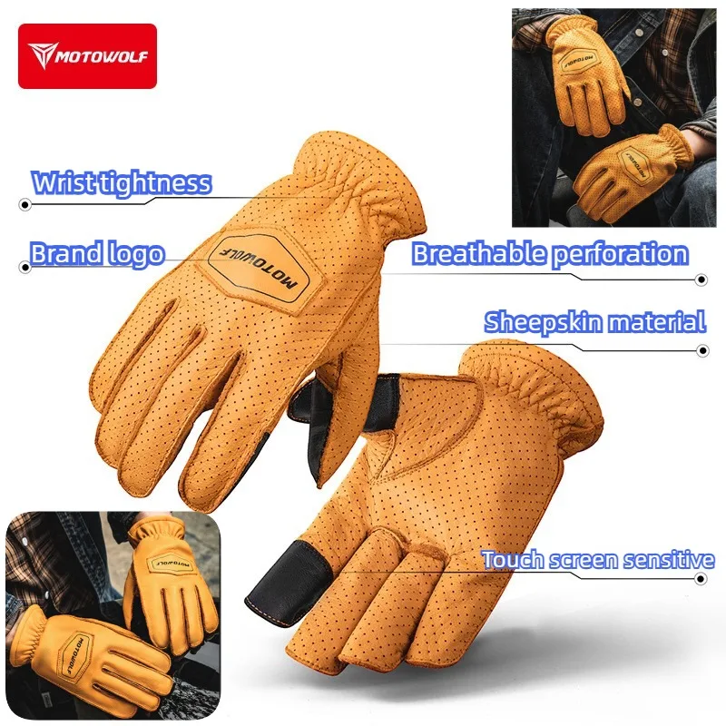 

5 pairs Retro matte cowhide motorcycle gloves motorcycle riding gloves anti-drop breathable windproof retro motocross glove