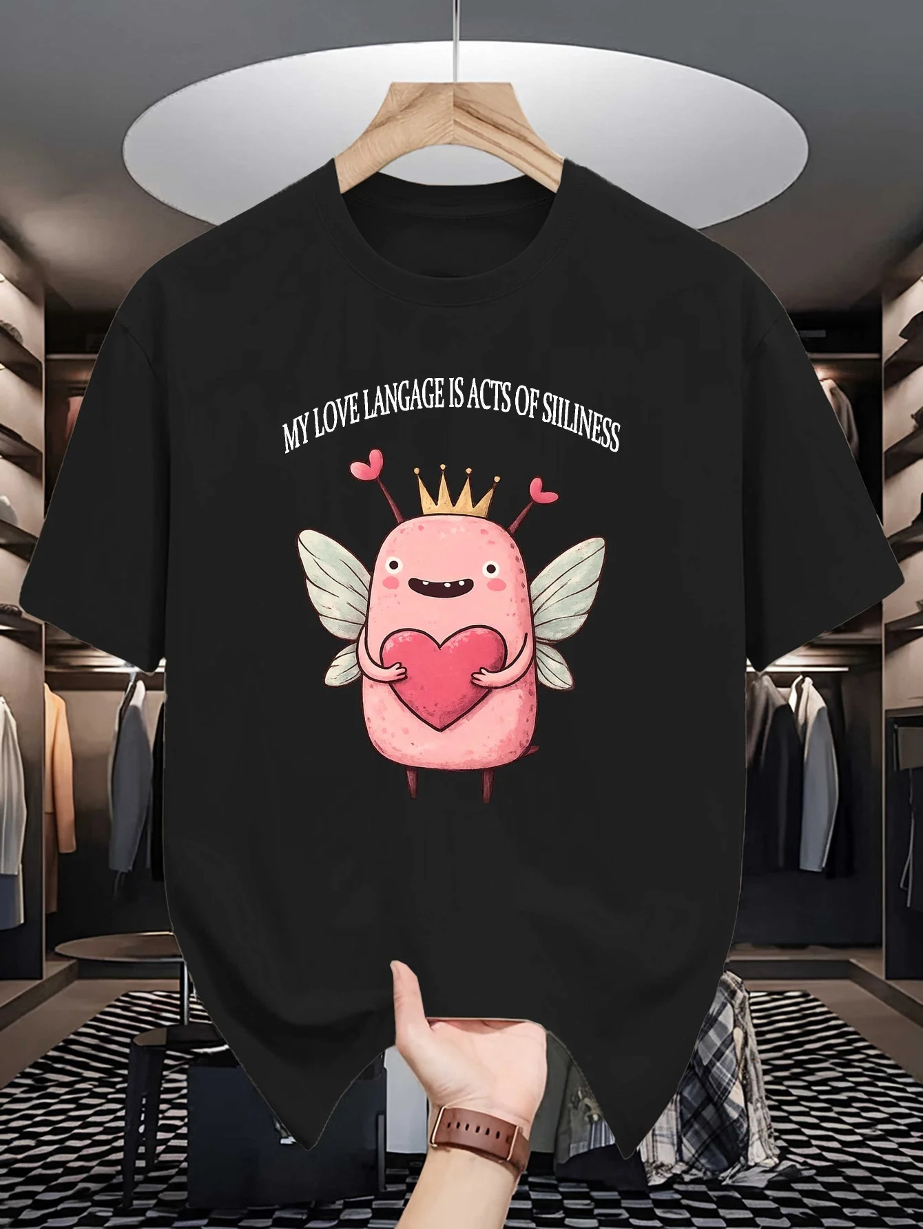 Cute Fairy Monster Love Slogan Graphic Mens T Shirt Crew Neck Cotton Tee Funny Heart Cartoon Print Gift For Humor Fans