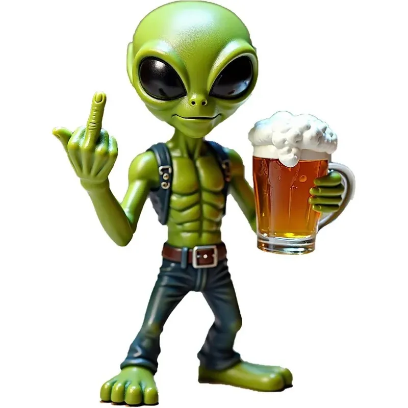 2026 latest models alien statue drinking beer alien sculpture resin craft novelty funny desktop decoration bookshelf office